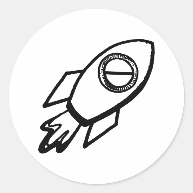 Flying Rocket Sketch Pattern Round Sticker (Front)