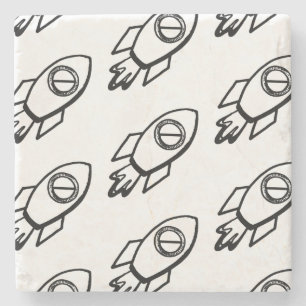 Flying Rocket Sketch Pattern Stone Coaster