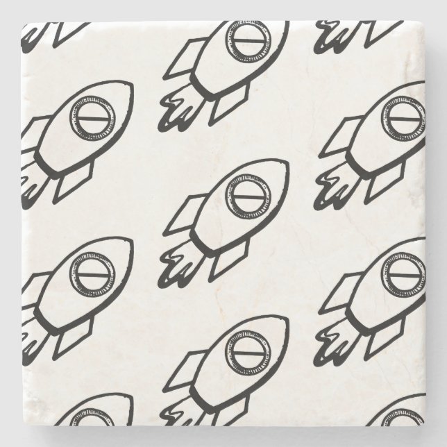 Flying Rocket Sketch Pattern Stone Coaster (Front)