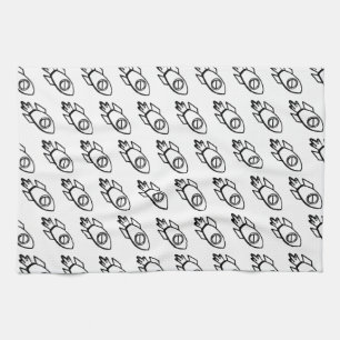 Flying Rocket Sketch Pattern Tea Towel