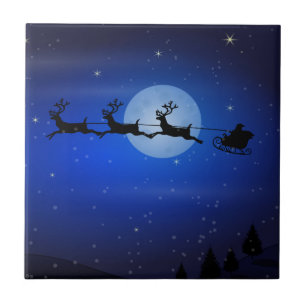 Flying Santa and his reindeers Tile
