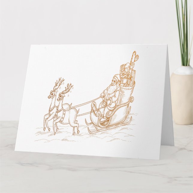 Flying Santa Christmas - Reindeer Card (Front)