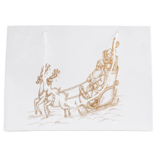 Flying Santa Christmas - Reindeer Large Gift Bag