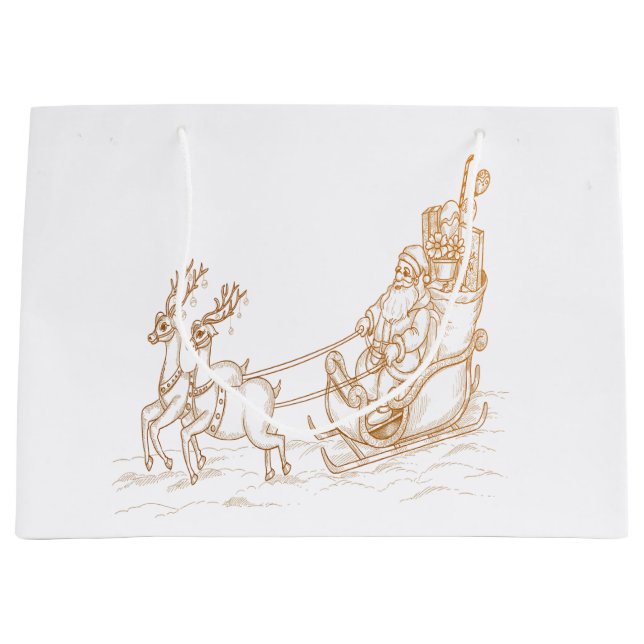 Flying Santa Christmas - Reindeer Large Gift Bag (Front)