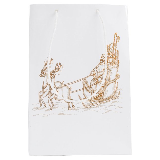 Flying Santa Christmas - Reindeer Medium Gift Bag (Front)