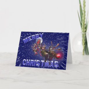 Flying Santa Claus Red Nosed Reindeer Holiday Card