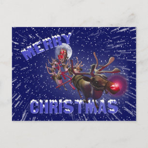 Flying Santa Claus Red Nosed Reindeer Holiday Postcard