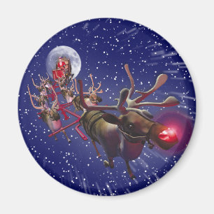 Flying Santa Claus Red Nosed Reindeer Magnet
