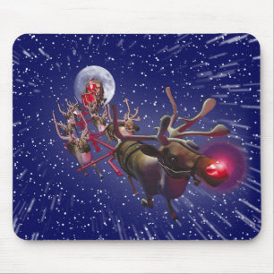Flying Santa Claus Red Nosed Reindeer Mouse Mat