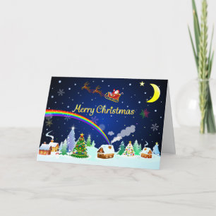 Flying Santa Claus with Crescent Moon Card