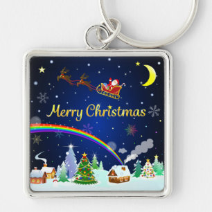 Flying Santa Claus with Crescent Moon Key Ring