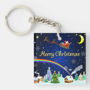 Flying Santa Claus with Crescent Moon Key Ring