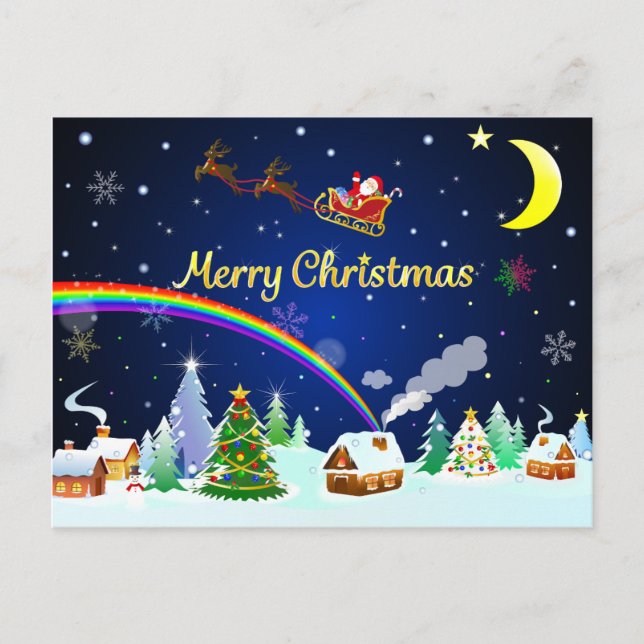 Flying Santa Claus with Crescent Moon Postcard (Front)