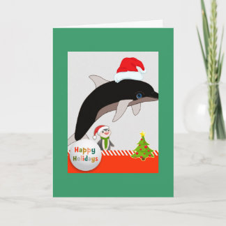Flying Santa Dolphin Christmas greeting card