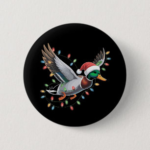 Flying Santa Duck Christmas Lights Hunting Season 6 Cm Round Badge