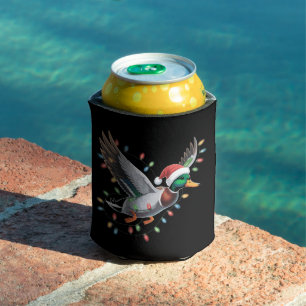 Flying Santa Duck Christmas Lights Hunting Season Can Cooler