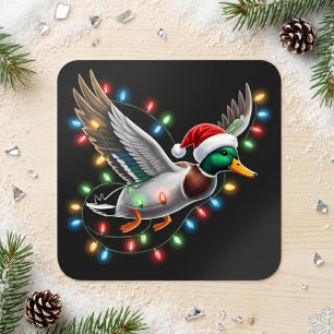 Flying Santa Duck Christmas Lights Hunting Season Square Sticker