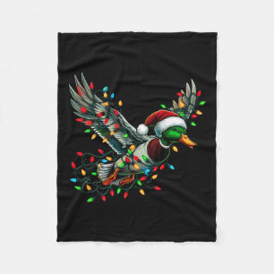 Flying Santa Duck With Christmas Lights Hunting Se Fleece Blanket