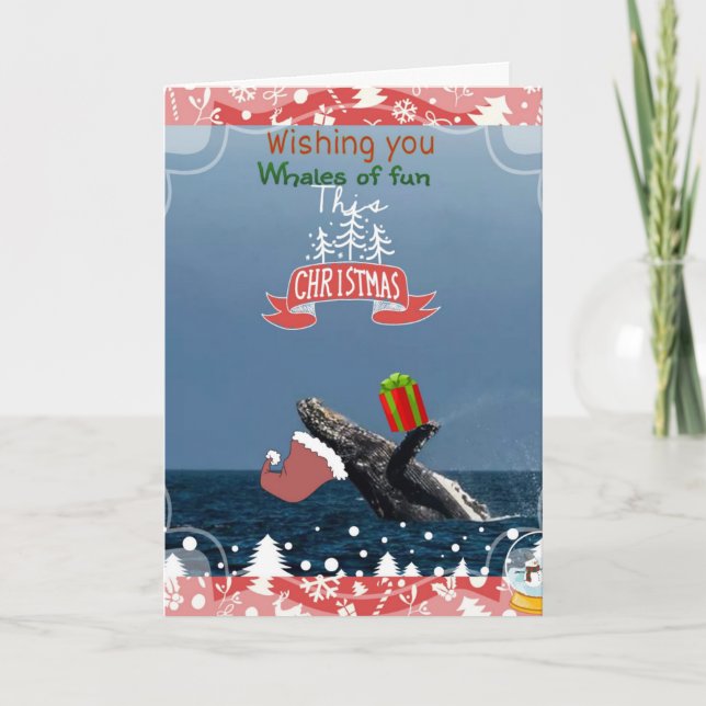 flying Santa humpback Whale holiday card (Front)