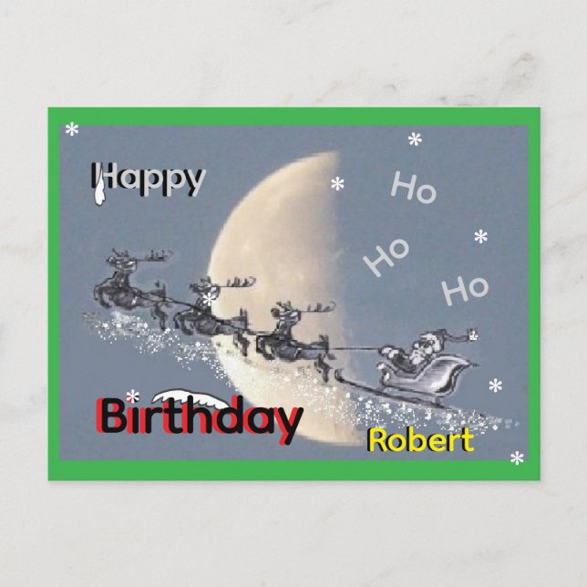 Flying Santa in Reindeer-Sled Birthday Postcard (Front)