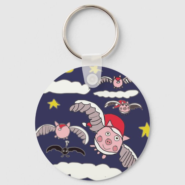 Flying Santa Pig  Key Ring (Front)