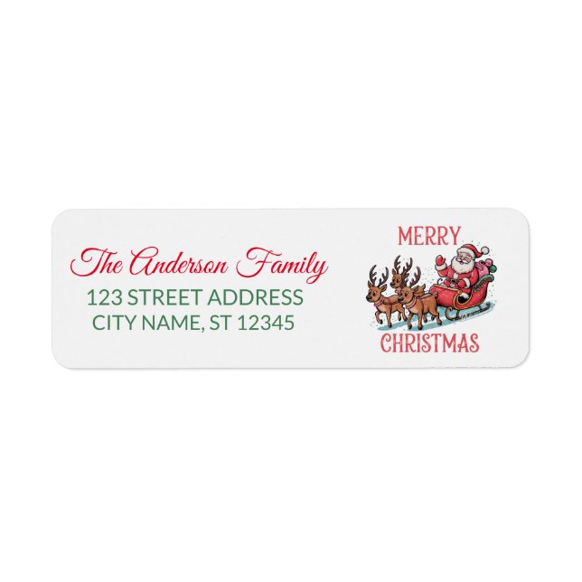 Flying Santa Sleigh Reindeer Return Address Labels (Front)