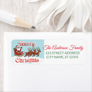 Flying Santa Sleigh Reindeer Return Address Labels