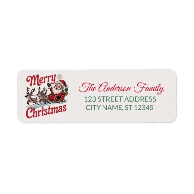 Flying Santa Sleigh Reindeer Return Address Labels (Front)