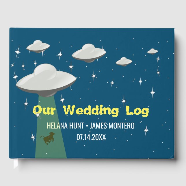 Flying Sauce Cow Abduction Wedding Guest Book (Front)
