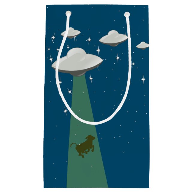Flying Saucer Alien Cow Abduction Small Gift Bag (Front)
