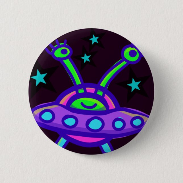 Flying Saucer Aliens In Outer Space Pin (Front)