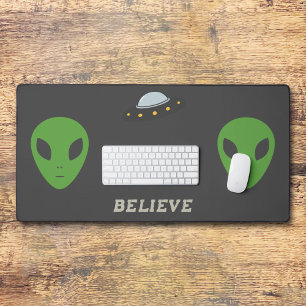 Flying Saucer & Green Alien Desk Mat