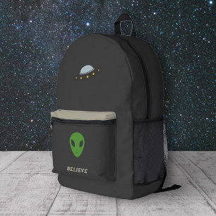 Flying Saucer & Green Alien Printed Backpack