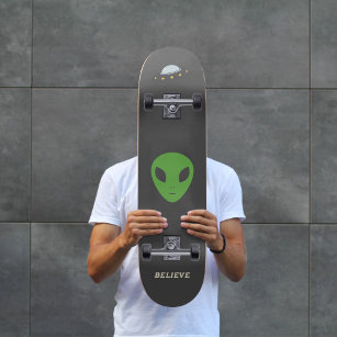 Flying Saucer & Green Alien Skateboard