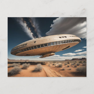 Flying Saucer Landing Holiday Postcard