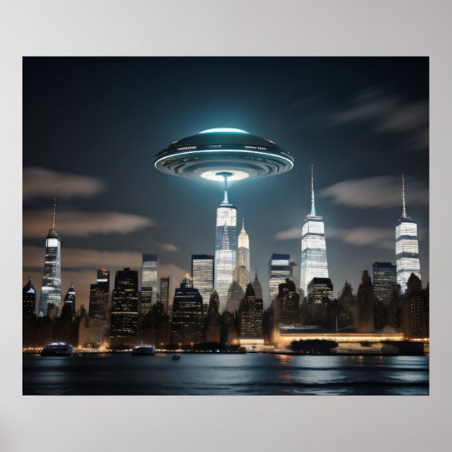 Flying Saucer Over City Poster (Front)