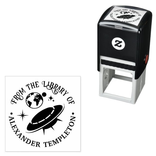 Flying Saucer Spaceship Near Earth Library Book Self-inking Stamp (In Situ)