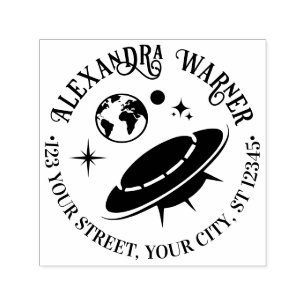 Flying Saucer Spaceship Near Earth Name Address  Self-inking Stamp
