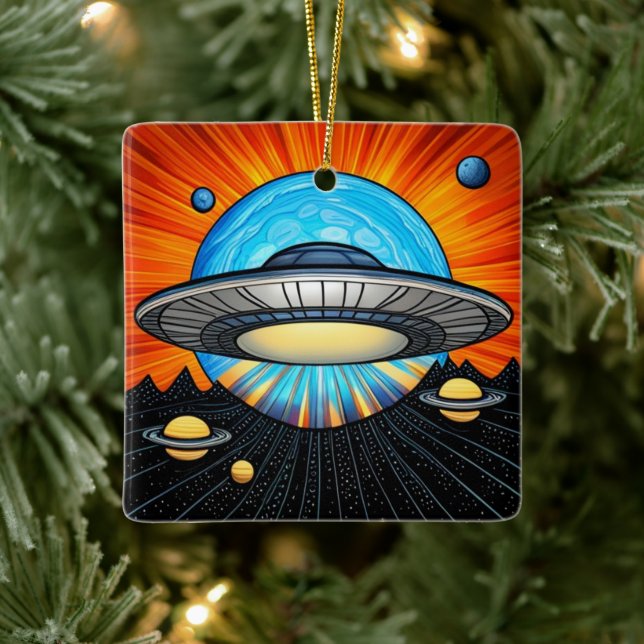 Flying Saucer Stickers  Ceramic Ornament (Tree)