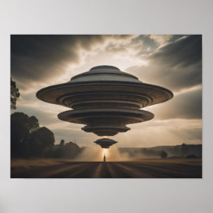 Flying Saucer UFO Landing Poster