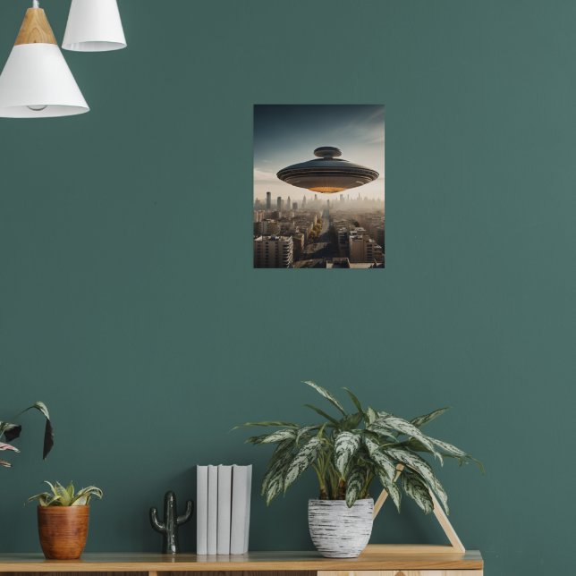 Flying Saucer UFO over City Poster (Living Room 1)