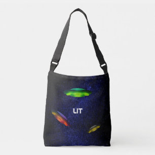 Flying saucers & galaxy background crossbody bag