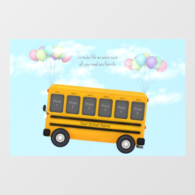 Flying School Bus With Balloons Custom 6 Photo Window Cling (Sheet)