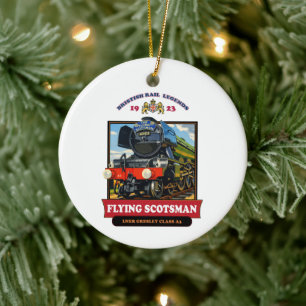 Flying Scotsman 4472 Steam Locomotive Retro Poster Ceramic Tree Decoration