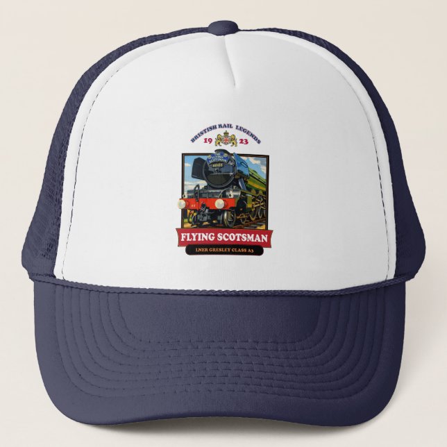 Flying Scotsman 4472 Steam Locomotive Retro Poster Trucker Hat (Front)