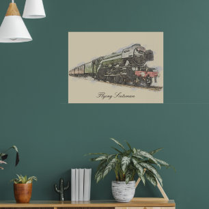 Flying Scotsman at Doncaster Pencil illustration Poster