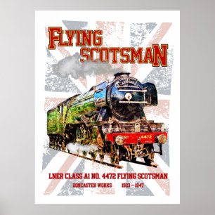 Flying Scotsman Steam Train English Locomotive  Poster