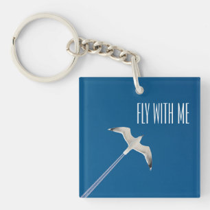 Flying seagull and the contrail key ring