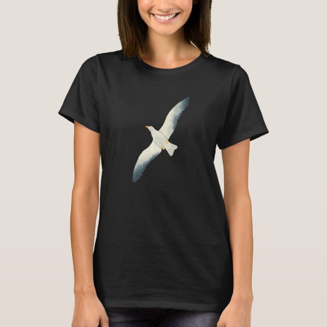 Flying Seagull Seabird Bird Wings Wide Open Cool W T-Shirt (Front)