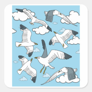 Flying Seagulls Birds In Nature Square Sticker